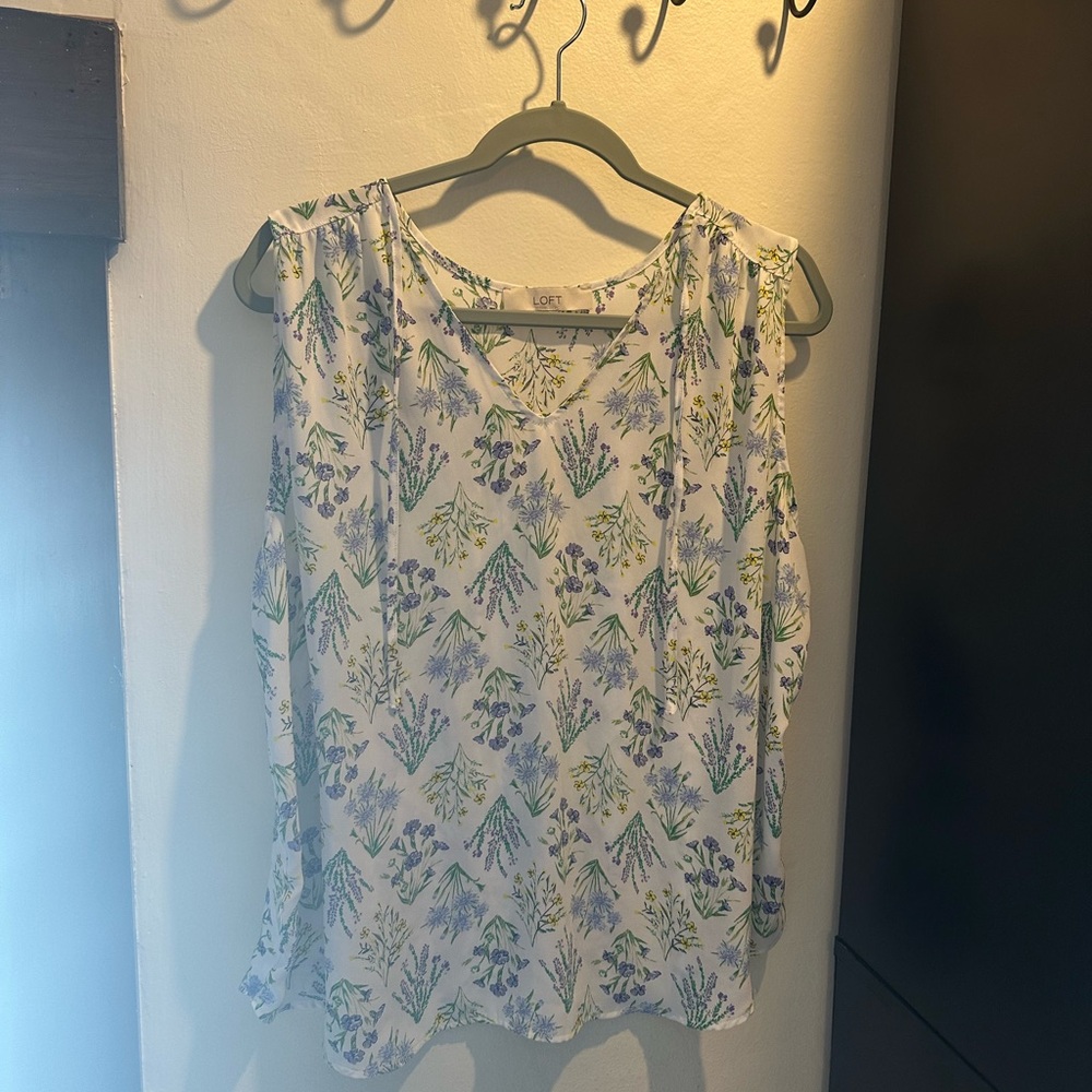 LOFT Floral Sleeveless Blouse - White and Purple